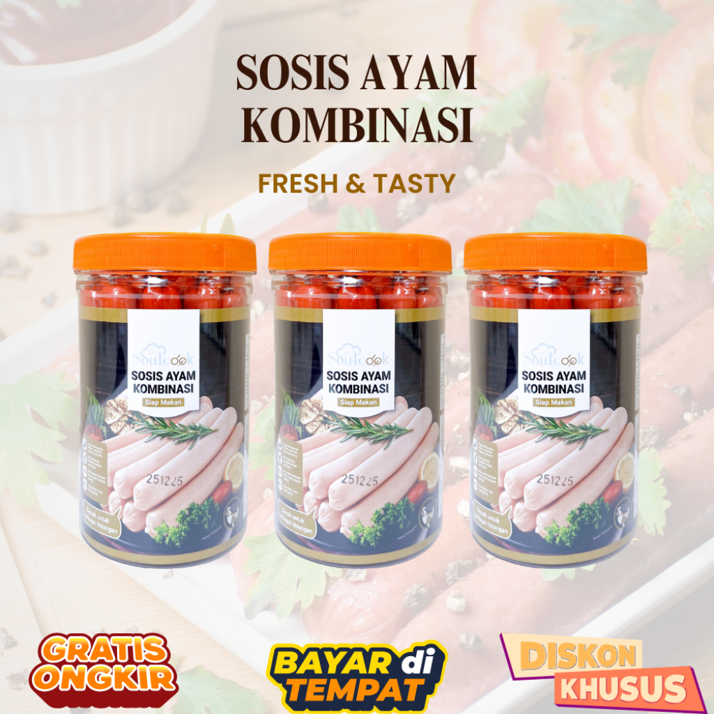 

[COD] Sosis Ayam Kombinasi SIap Saji - Siap Makan - 1 Toples isi 18pcs@35g - HALAL