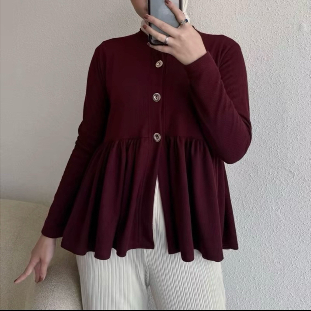 vaila peplum knit Cardigan knit/auter knit Cardigan lengan panjang Cardigan knit atasan wanita /Blou
