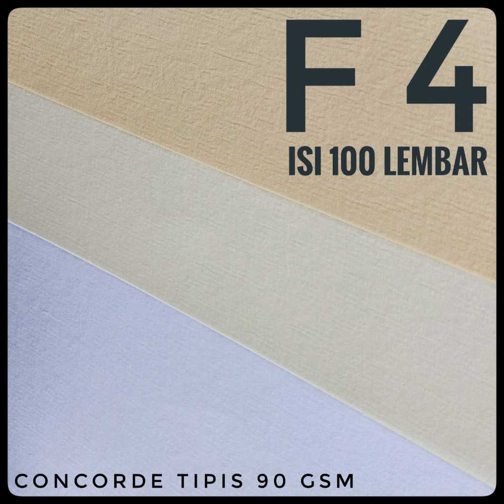 

Kertas Concorde Tipis 90 Gsm Ukuran F4 21,5cm X 33 cm ( isi 100 lembar )