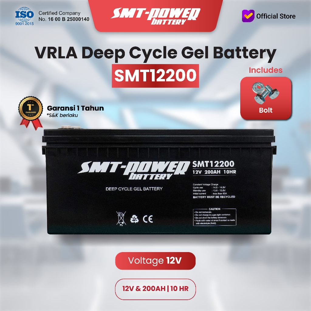 BATERAI KERING SMT POWER 12V 200AH DEEP CYCLE GEL BATTERY SOLAR PANEL SMT12200