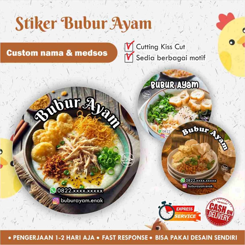 

[170 pcs] Stiker Makanan Bubur Ayam/ Stiker makanan/ Makanan pagi
