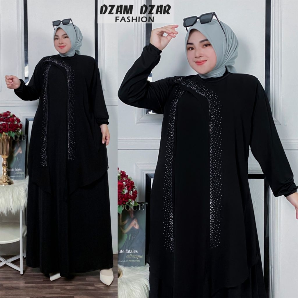 DZAMZAR - Gamis Dress Muslim Wanita Terbaru Allsize LD 115 Abaya hitam