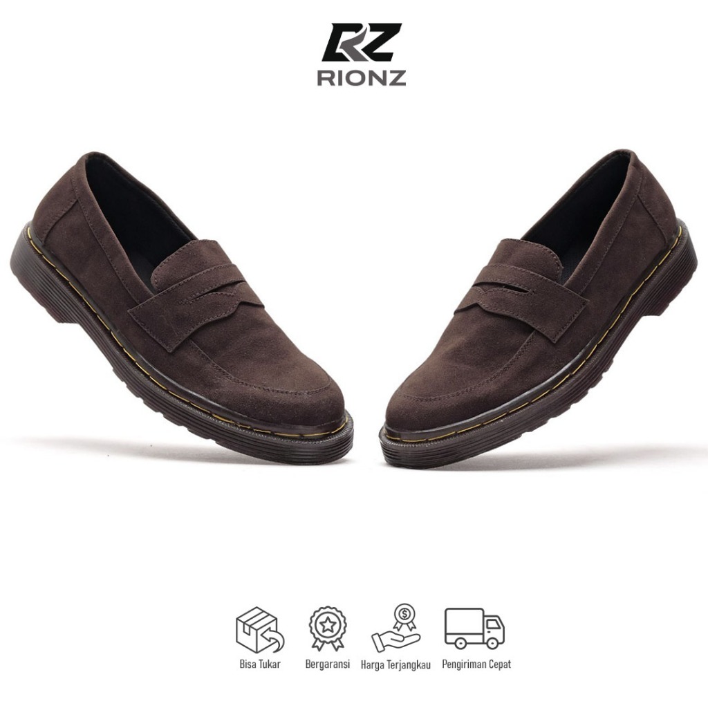 Rionz Xabi Brown - Sepatu Pria Loafer Coklat Formal Casual Kantor Kuliah Suede