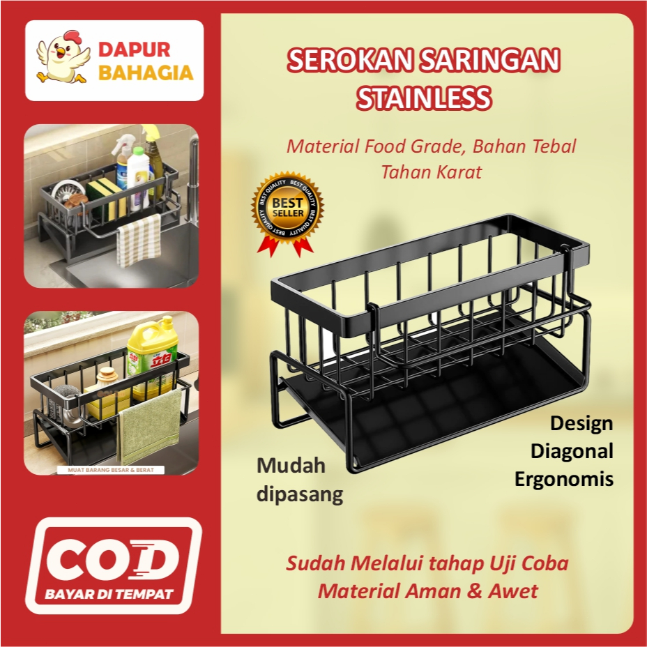 Rak Pengering Sponge Sabun Cuci Piring Rak Bumbu Dapur Rak Kamar Mandi Stainless Rak Cuci piring