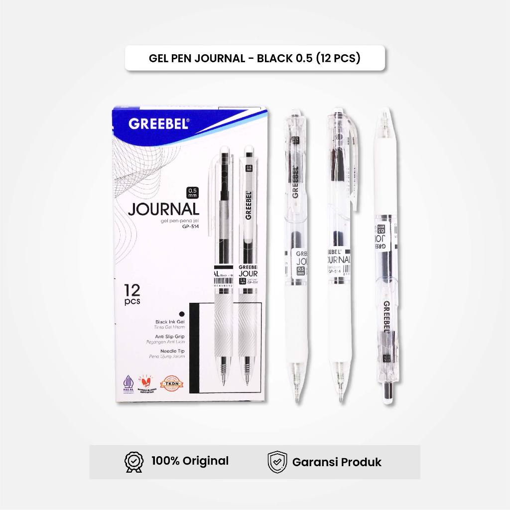 

GREEBEL Pulpen Gel / Gel Pen GP-514 Journal 0.5 Tinta Hitam (12PCS/SET) / Ballpen Pena Pulpen Cetek