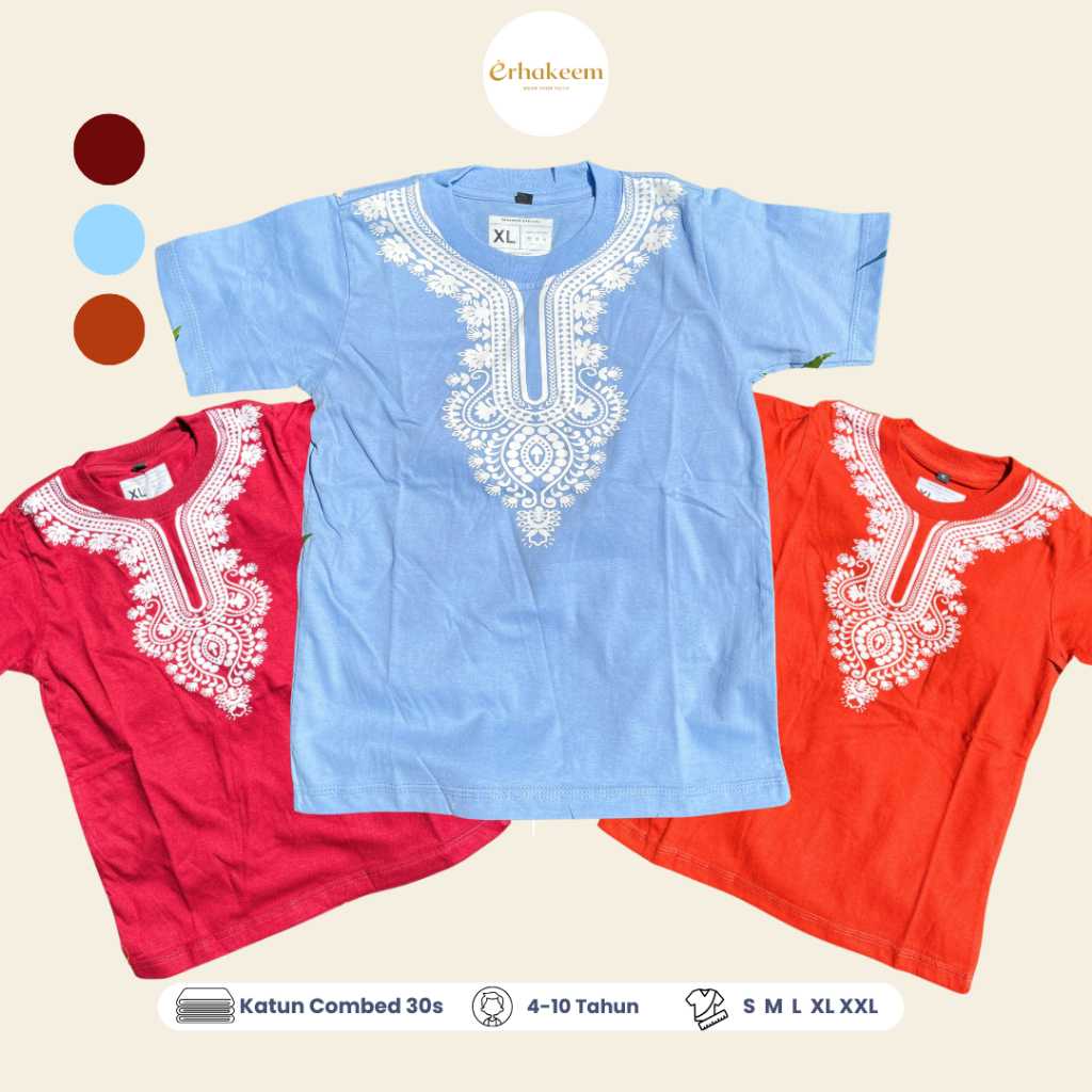 ERHAKEEM - Baju Kaos Koko Anak Motif Usia 2-10 Tahun Bahan Katun 30s