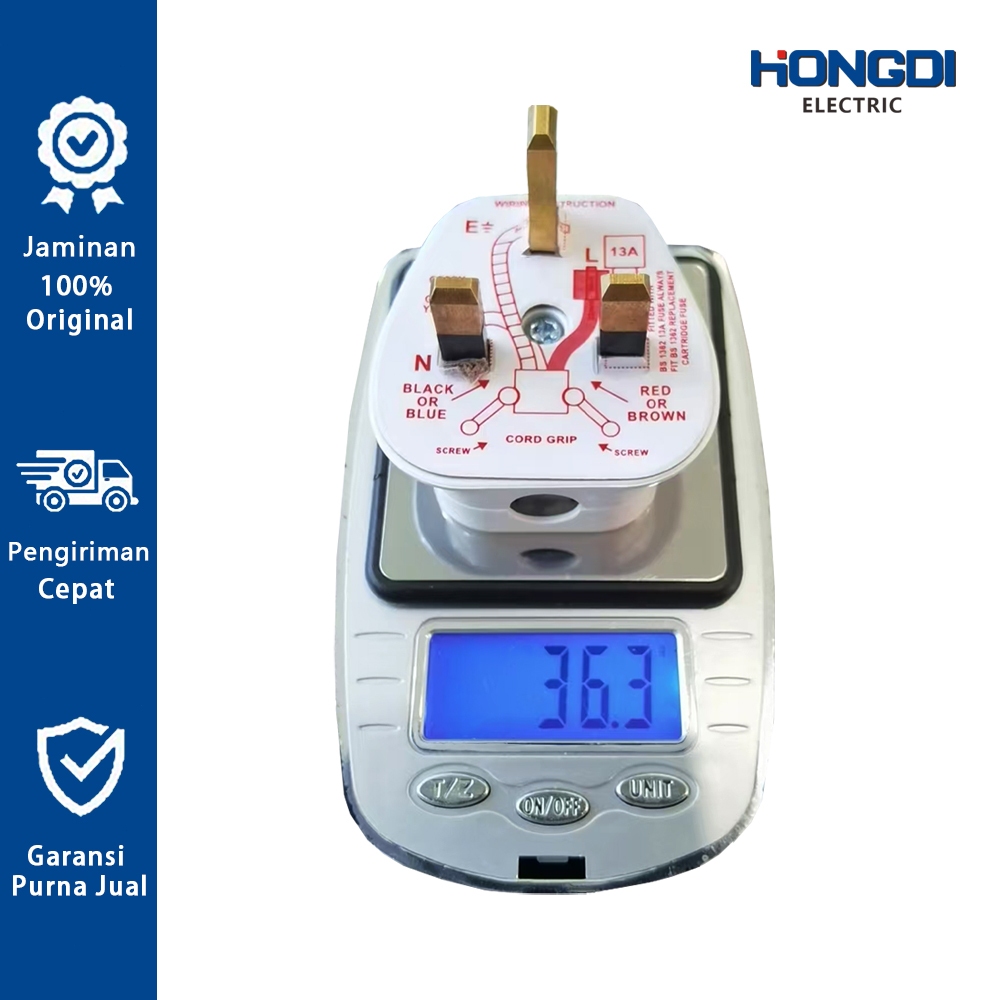HONGDI Colokan AC 3 Kutub Hongdi - 3 Pin dengan Terminal Sambungan, 16A/250V, Daya Tinggi