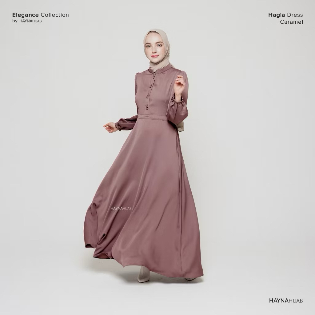 [Preloved] Hagia Dress by HAYNAHIJAB size XS-  Caramel / Gamis preloved lebaran/ dress preloved terb