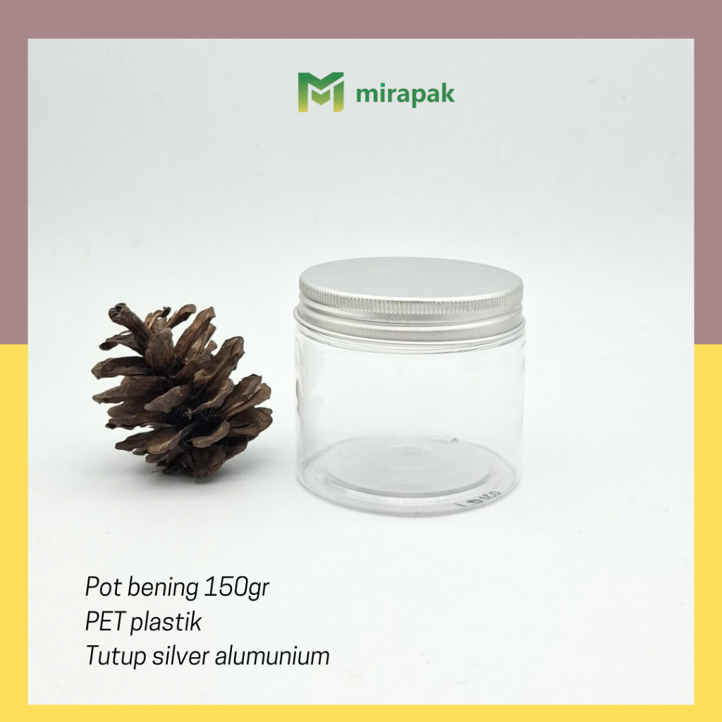 JAR PLASTIK 150GR BULAT BENING CLEAR PET - TUTUP ALUMUNIUM SILVER - LENGKAP DENGAN SENDOK / SPATULA 
