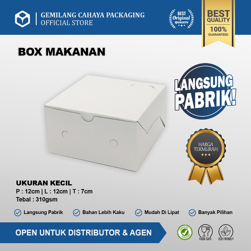 

(50 pcs) Box Dus Snack Makanan GS Polos Tebal Putih Duplex Tebal (310 GSM) Ukuran 12x12x7cm