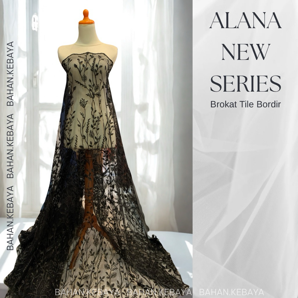 Bahan Kain Kebaya Brokat Brukat Tile Bordir Embroidery Motif Alana New Series Warna Hitam Black