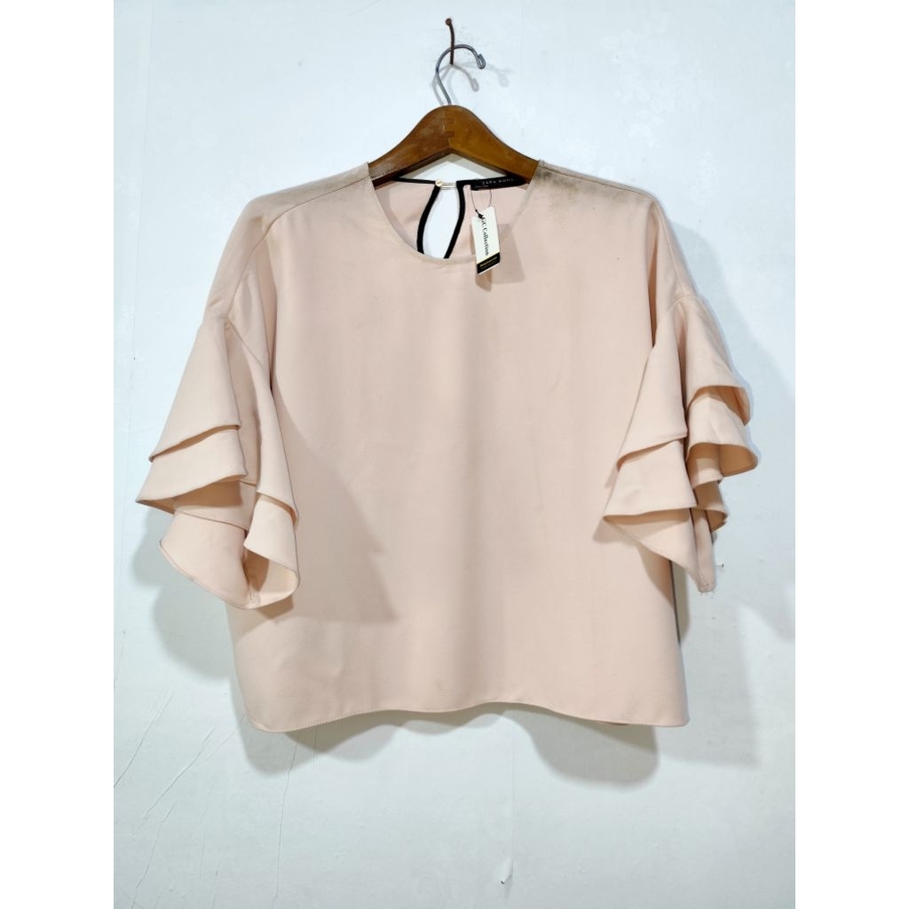 Zara woman - atasan blouse wanita lengan tumpuk baby pink
