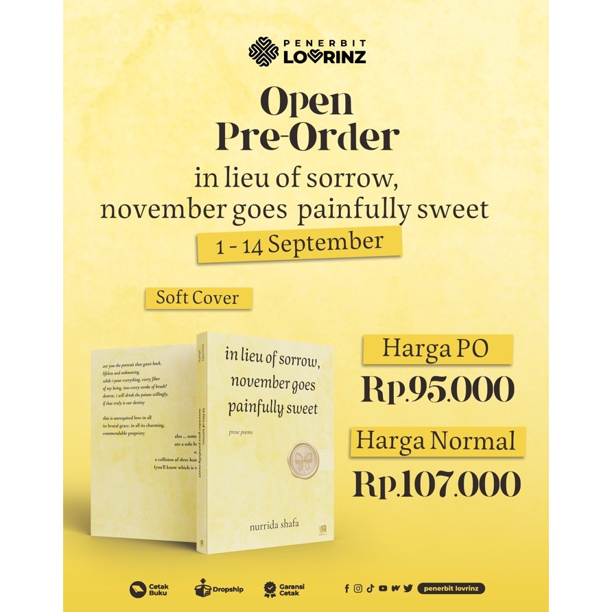 Buku Original "in lieu of sorrow, november goes painfully sweet" by Nurrida Shafa