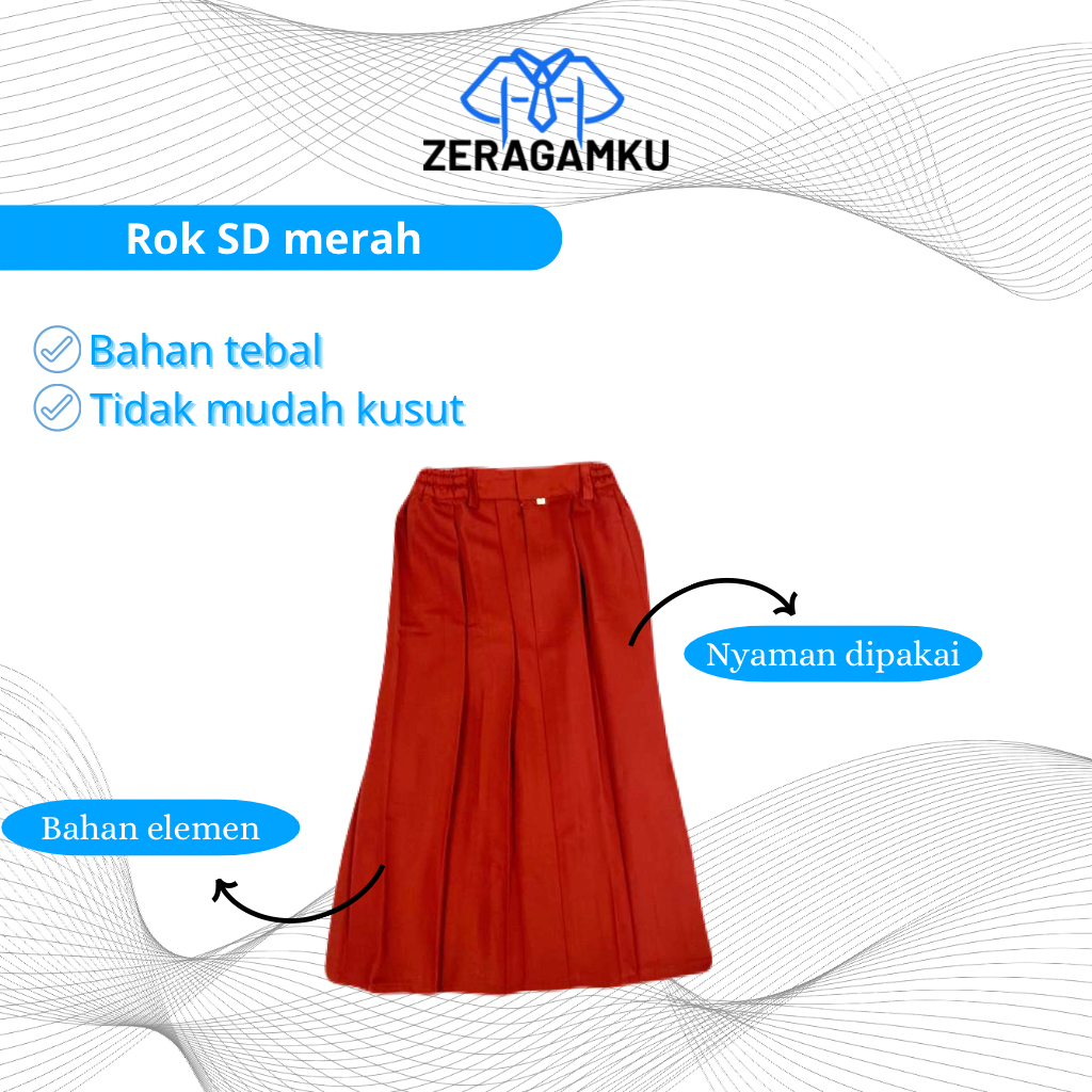 ZERAGAMKU - Seragam Sekolah Rok SD Merah Rempel Panjang Bahan Elemen