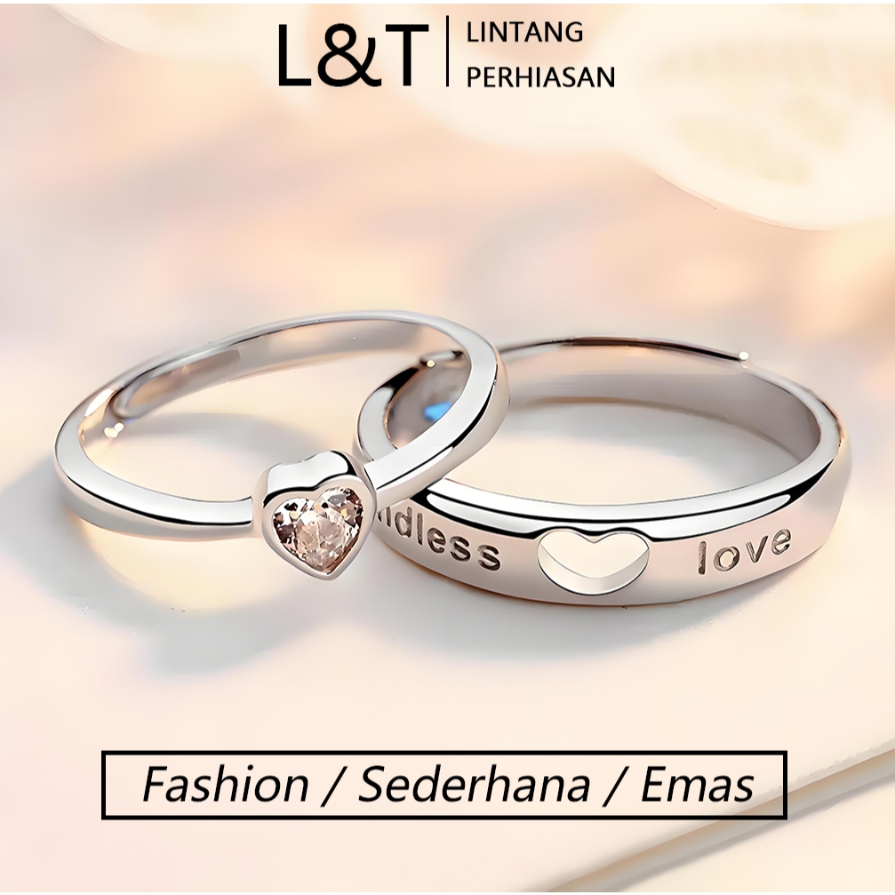 【COD】Cincin pasangan motif hati berlian terbuka cocok untuk pria dan wanita