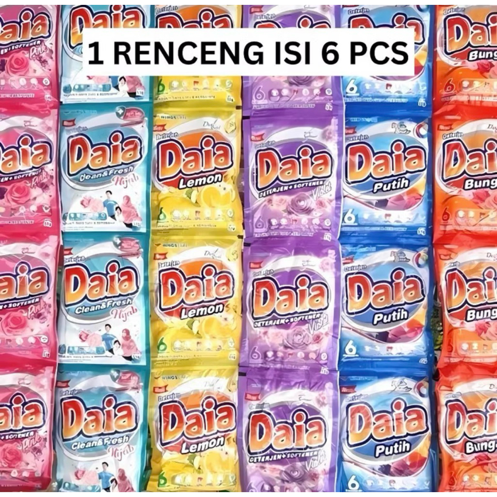 ( 1 RENCENG ISI 6 PCS ) Daia Detergent Renceng 500an Sachet 23 gr Eceran Per Renteng 6 Daia + Softer