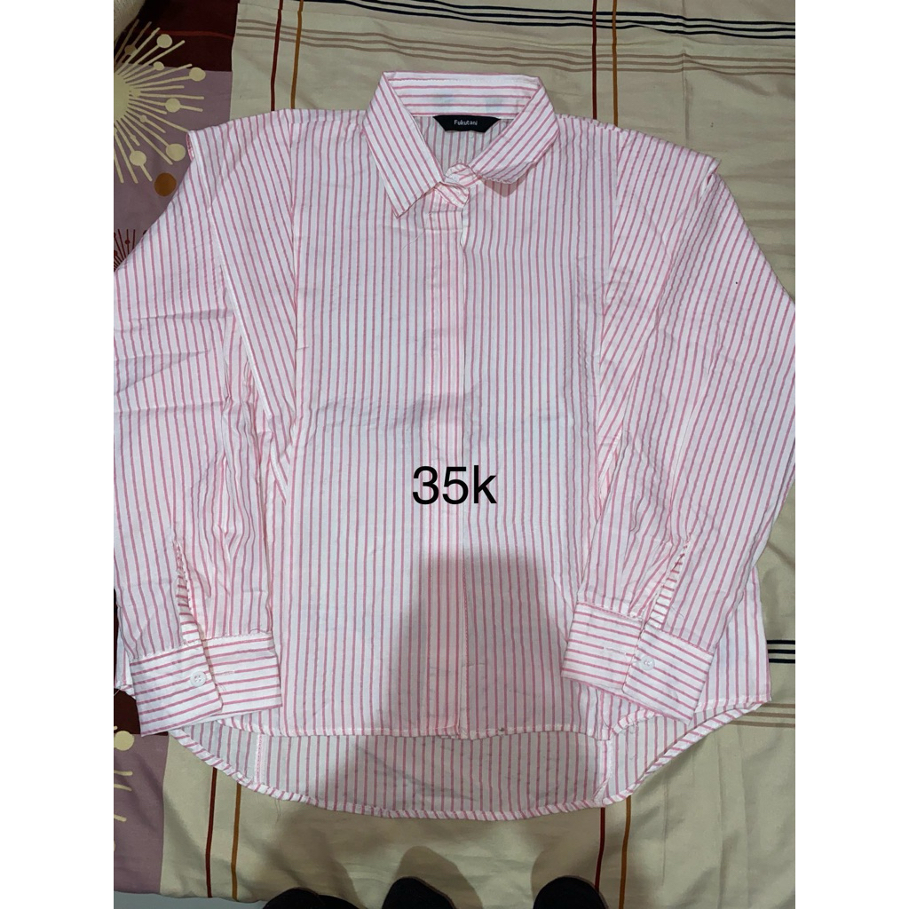 kemeja salur pink - preloved