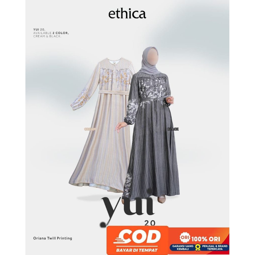 Gamis Ethica Yui 20 Cream ,Black/Gamis Ethica Terbaru/Original