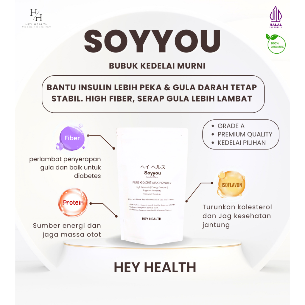 

Hey Health Soyyou – Bubuk Kedelai Sehat 100g | Kaya Protein & Rendah Gula kolestrol jantung otot