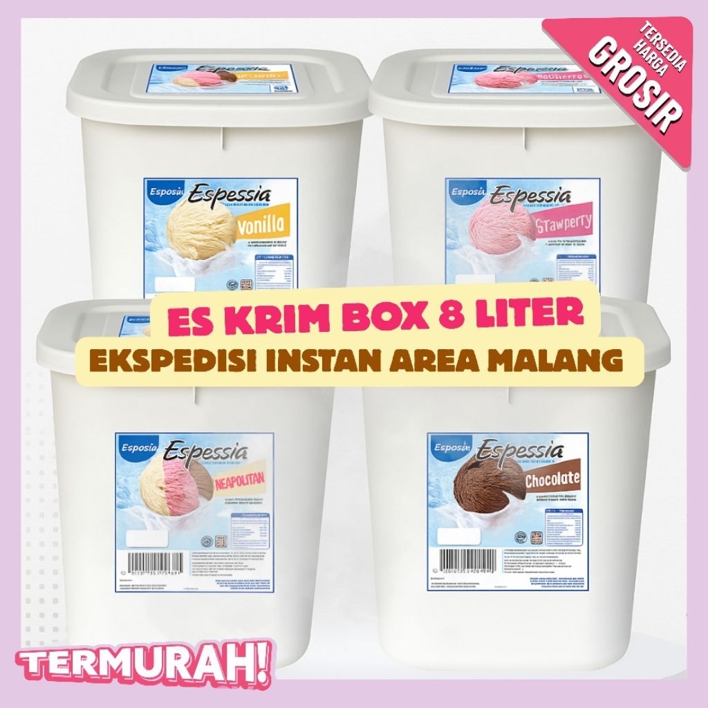 

Indoeskrim Espessia Ice Cream 8 Liter | Es Krim Bulk Ember 8 liter Vanilla Chips Neapolitan Murah