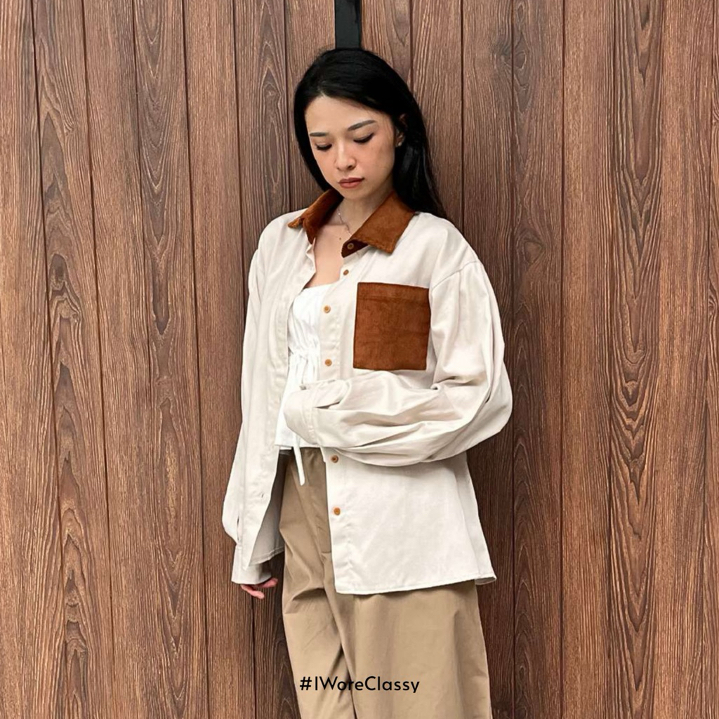 CLASSY Xavier Shirt Two Tone 2201 Atasan Kemeja Wanita Oversize Denim Two Tone Kombinasi Corduray