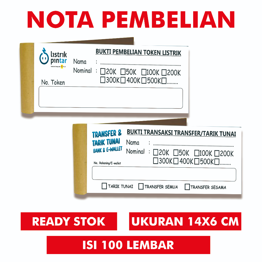 

Jual Nota Token Listrik / Nota Pembelian / Nota Toko / Nota Konter