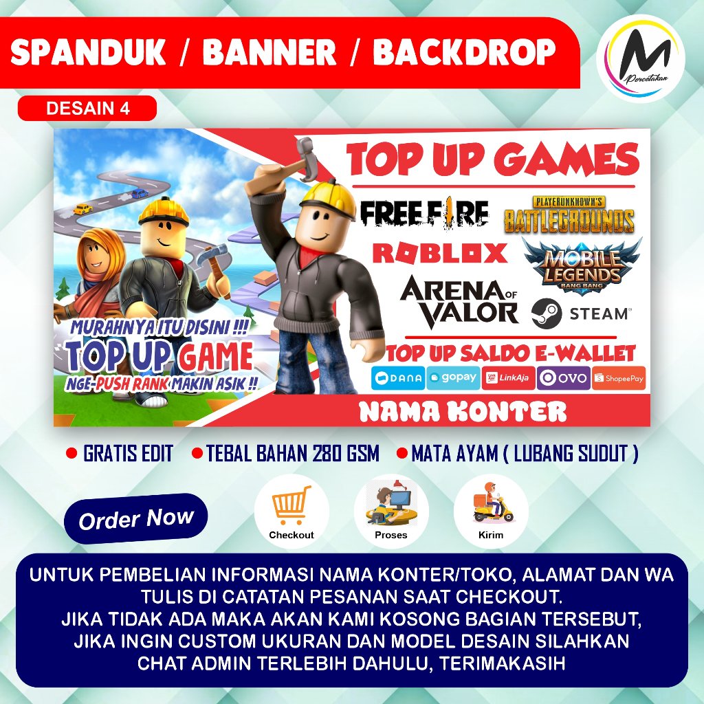 Cetak Banner Top up / Banner Konter / Spanduk Game / Spanduk Wallet