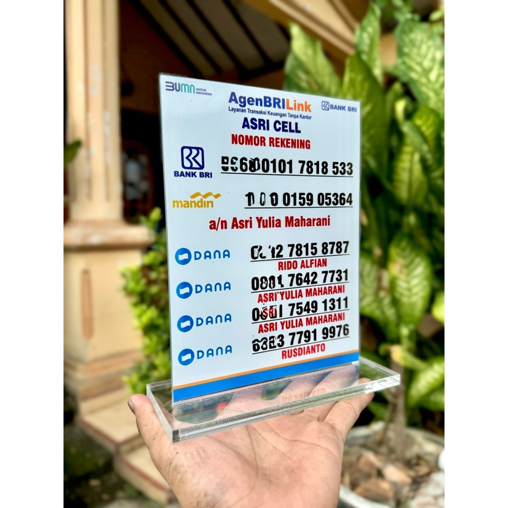 

AKRILIK PAPAN INFO MEJA UKURAN 15x20CM BISA REQUEST CUSTOM REKENING DLL