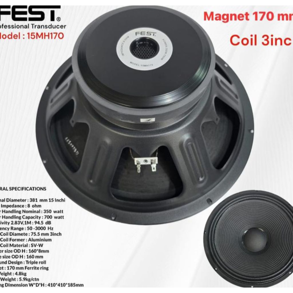 SPEAKER KOMPONEN FEST 15MH170 15 INCH COIL 3 INCH
