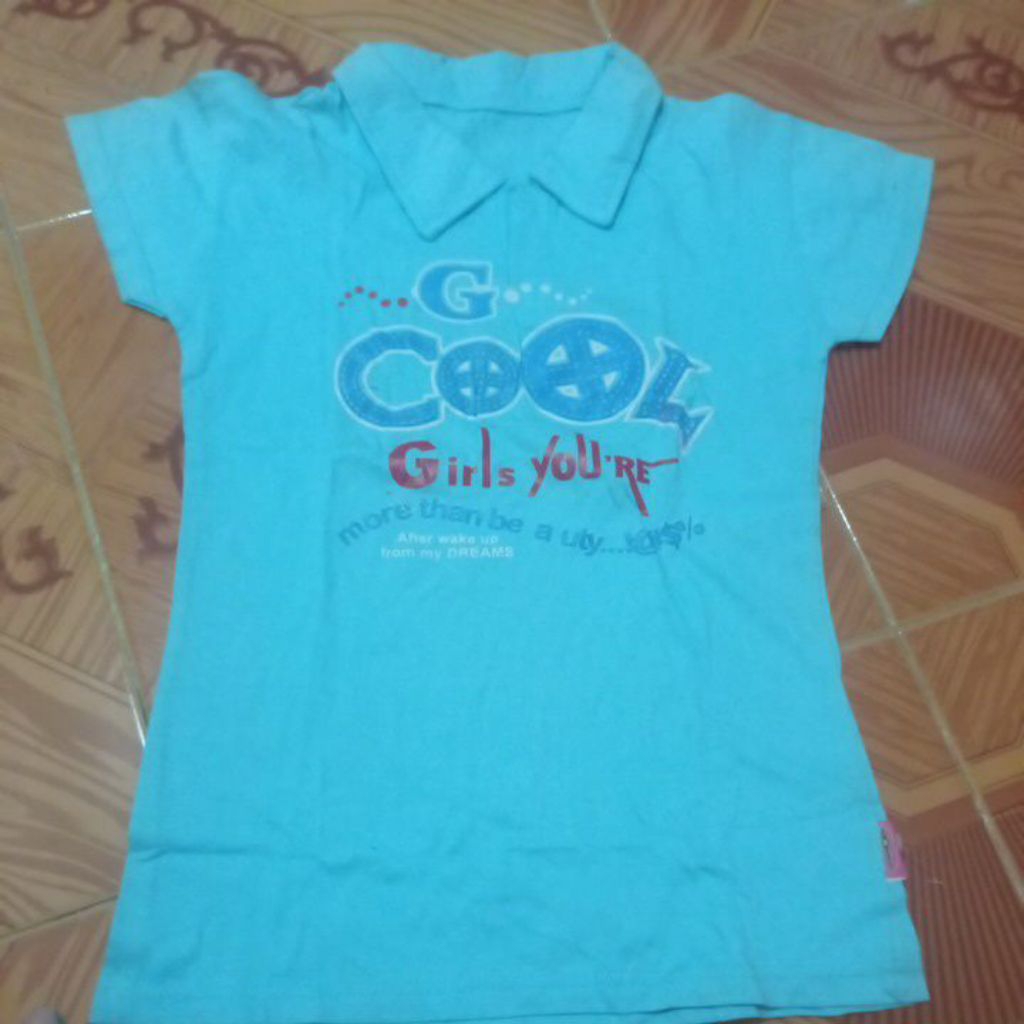 kaos anak cewek 5-7tahun bahan cotton warna biru muda
