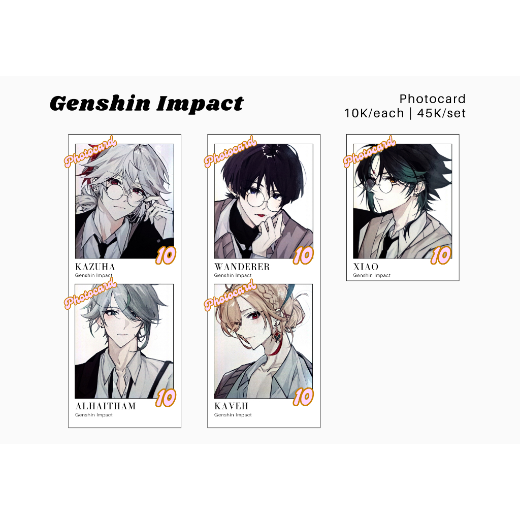 Photocard Genshin Impact – Kazuha, Wanderer/Scaramouche, Xiao, Alhaitham, Kaveh