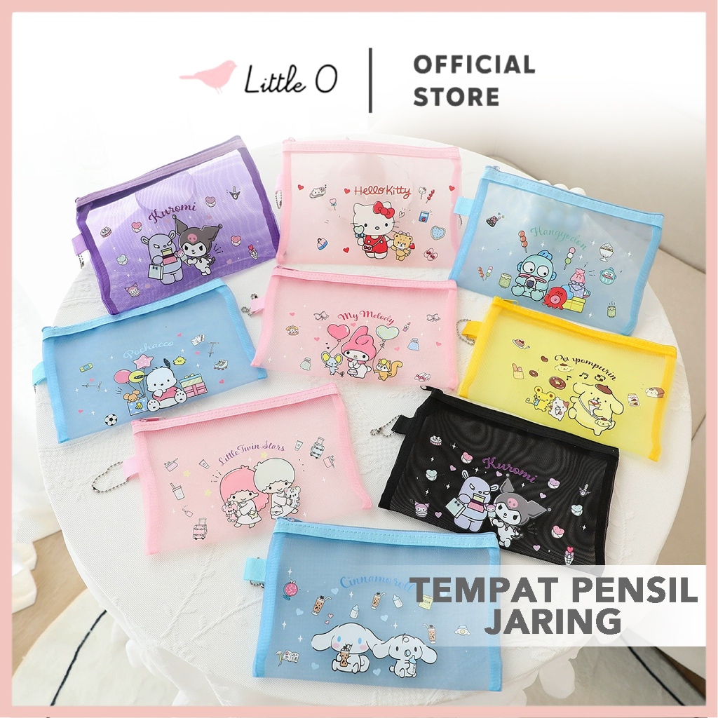 

LITTLE O Sanrio Tempat Pensil Kotak Pensil Jaring Minimalis Pencil Case Kotak Pensil Dompet Brush Makeup