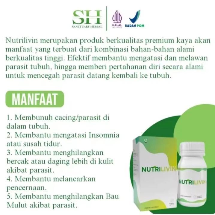 NUTRILIVIN 100% ORIGINAL BPOM OBAT HERBAL PEMBASMI PARASIT CACING KUTIL PAPILOMA BAU BADAN 30 KAPSUL
