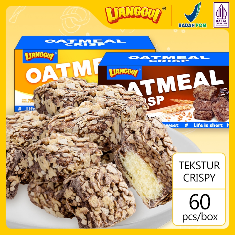 

60p Lianggui Oatmeal Crisp HALAL Original Coklat Cemilan Sehat Renyah Snack Diet untuk Kantor Travel