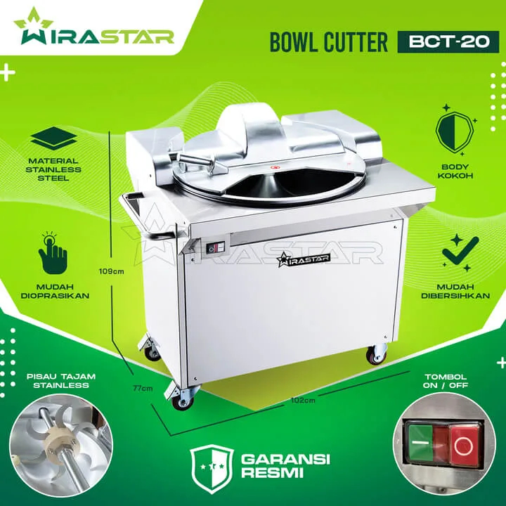 WIRASTAR Fine Cutter BCT-20 - Mesin Giling Adonan Daging Bakso, Siomay, Dimsum,Nugget, Sosis, Dll