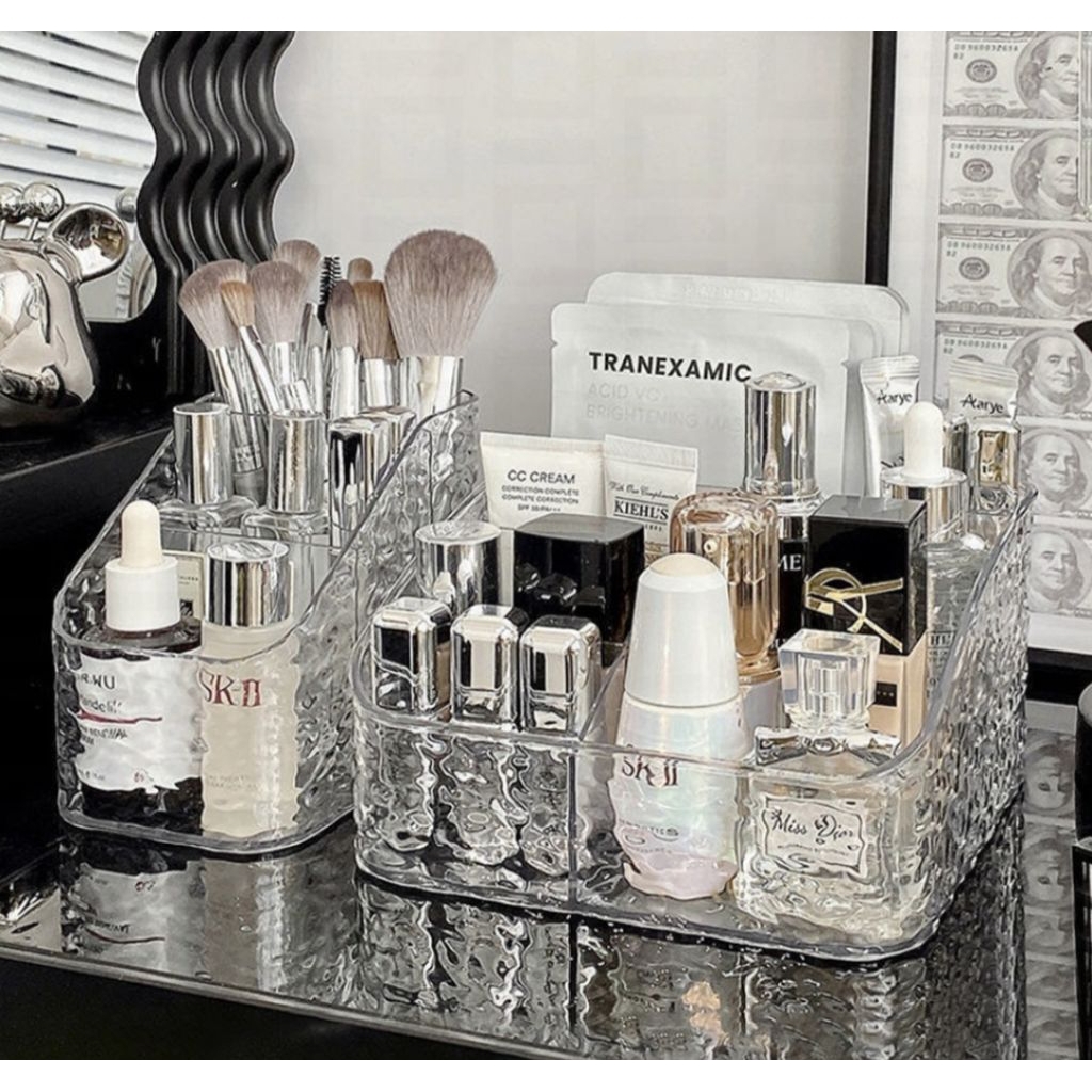 Organizer Box Make Up Tempat Make Up Akrilik Wadah Skincare Motif Cristal Aesthetic