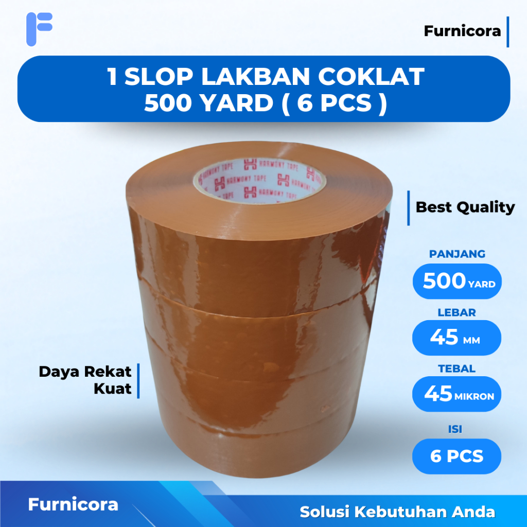 

ISI 6 PCS Lakban 500 Yard Bening Coklat Harmony Kuat - Solasi Lakban Harmony Tebal dan Kuat Panjang Berkualitas Mantap
