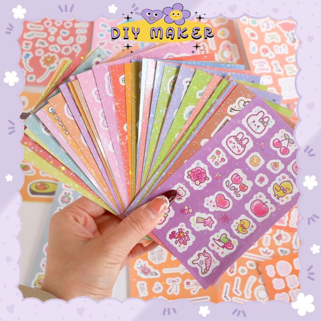 

DM 100 Lembar Stiker Dekor Pack DIY Photocard Sleeve Kpop Sticker Set Journaling Kartun Lucu