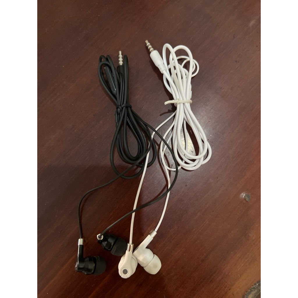 HF LIN HANDSFREE EARPHONE BLACK WHITE HITAM PUTIH