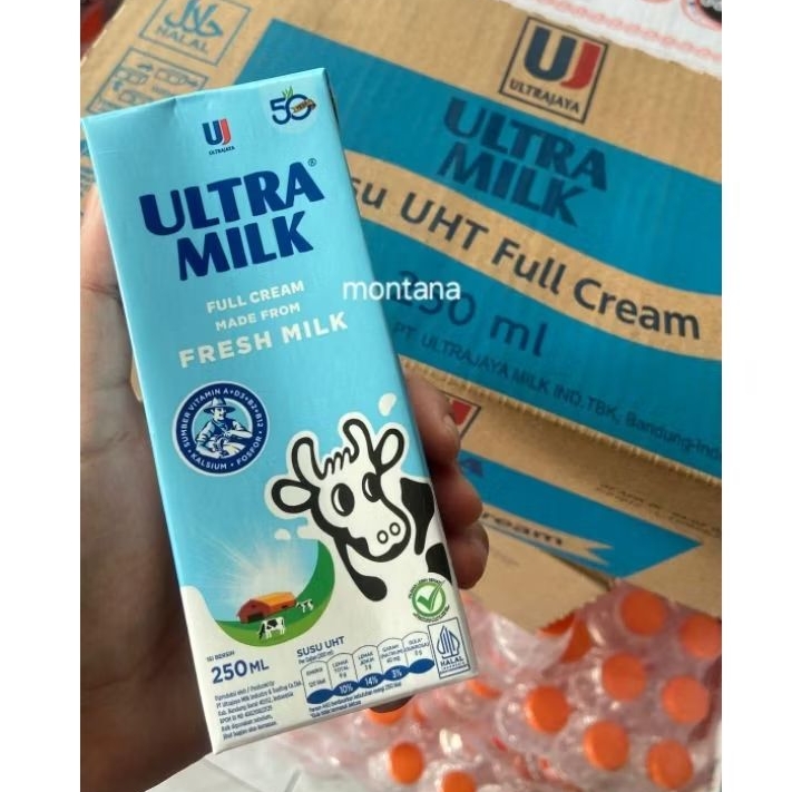 Susu UHT Ultramilk Fullcream/Stroberi/Cokelat/Low Fat 250ml 1 Dus Isi 24pcs