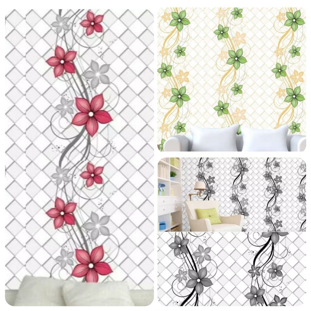 WALLPAPER DINDING motif bunga bintang hijau merah hitam Mj store makassar