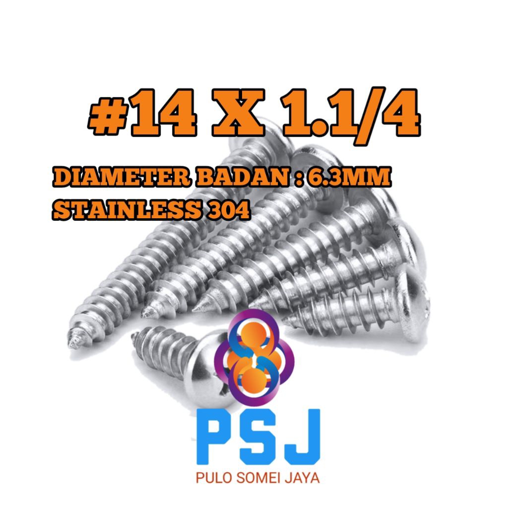 Sekrup Tapping Stainless 14 x 1 1/4 Tapping PH Stainless 304