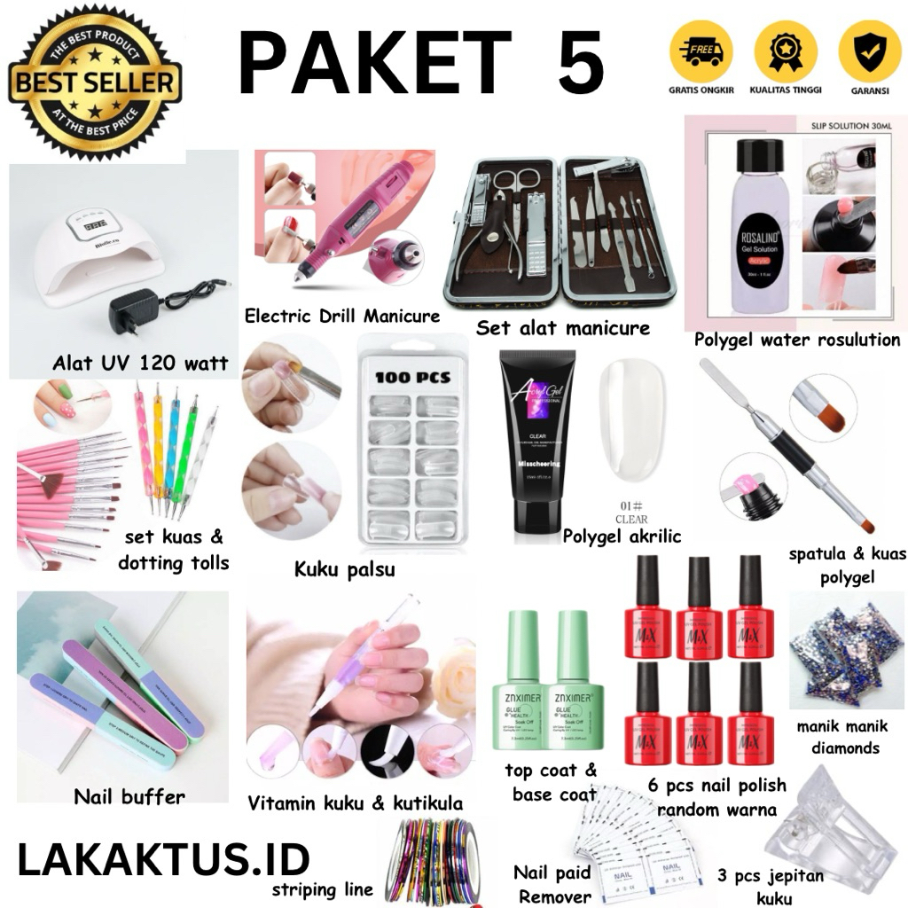 Paket 5 Set Nail art pemula super duper lengkap, usaha nail art pemula, murmer
