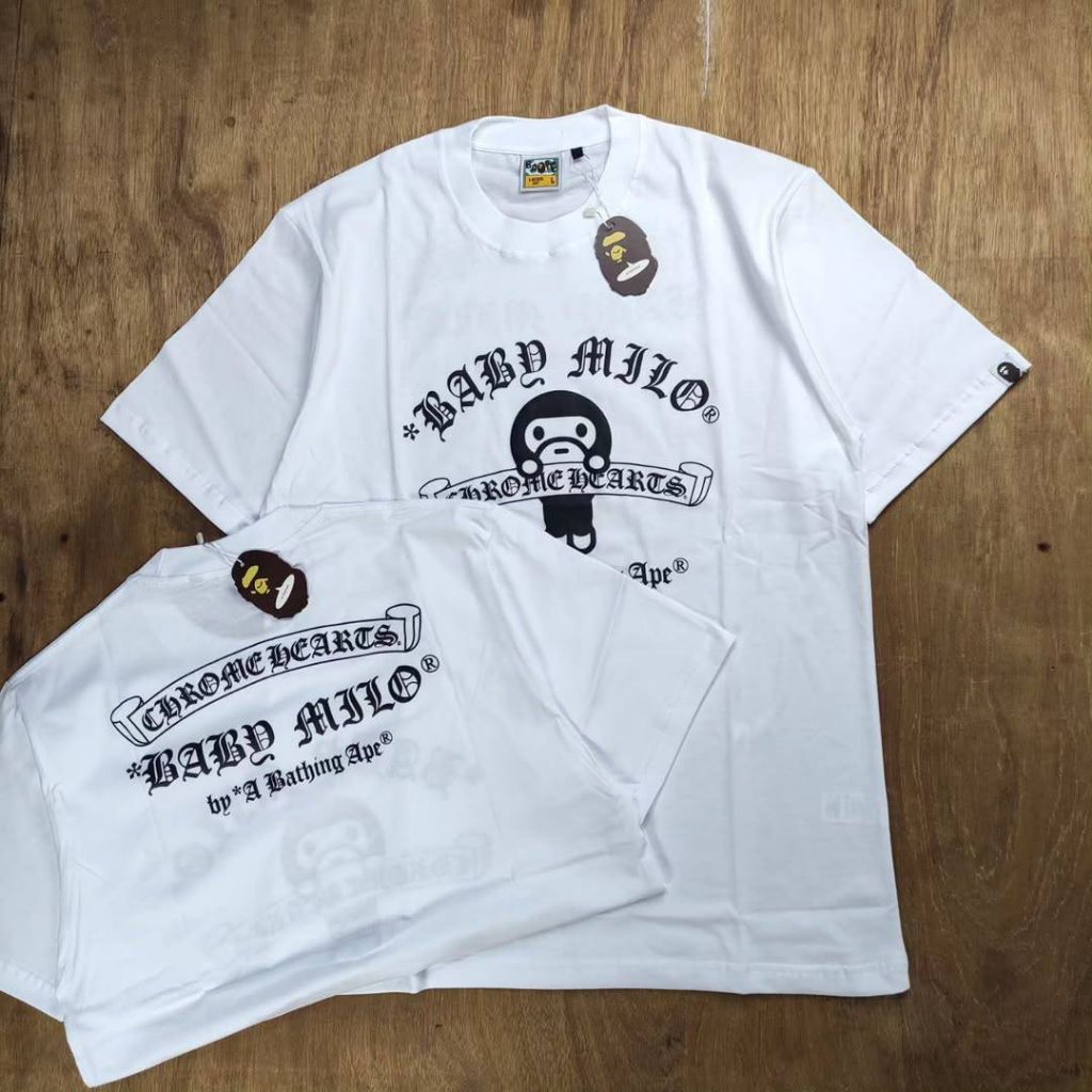 Kaos Tshirt A Bathing Ape Bape x Chrome Hearts Cotton Combed 24s Mirror Fulltag