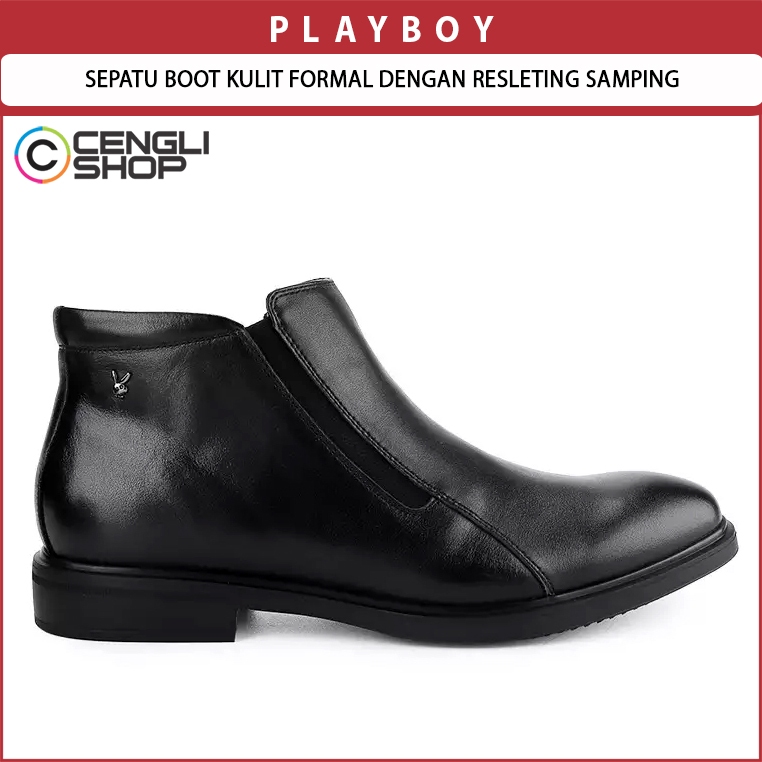 SEPATU BOOT KULIT PLAYBOY PRIA ORIGINAL FORMAL RESLETING SAMPING SLIP ON TANPA TALI OFFICE READY TO 