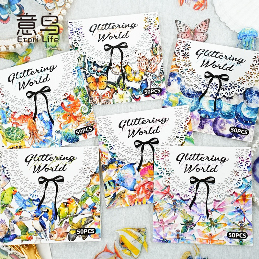 

(2CC) sticker transparan deco dekor binatang kecil ikan udang capung burung bird fish sea life