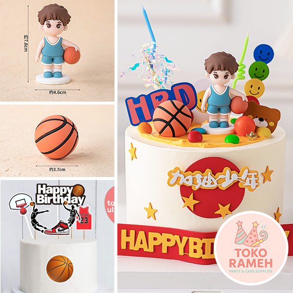 Hiasan Kue Tema Basket Clay / Karet | Topper Cake Dekorasi Ulang Tahun Anak Karakter Lucu