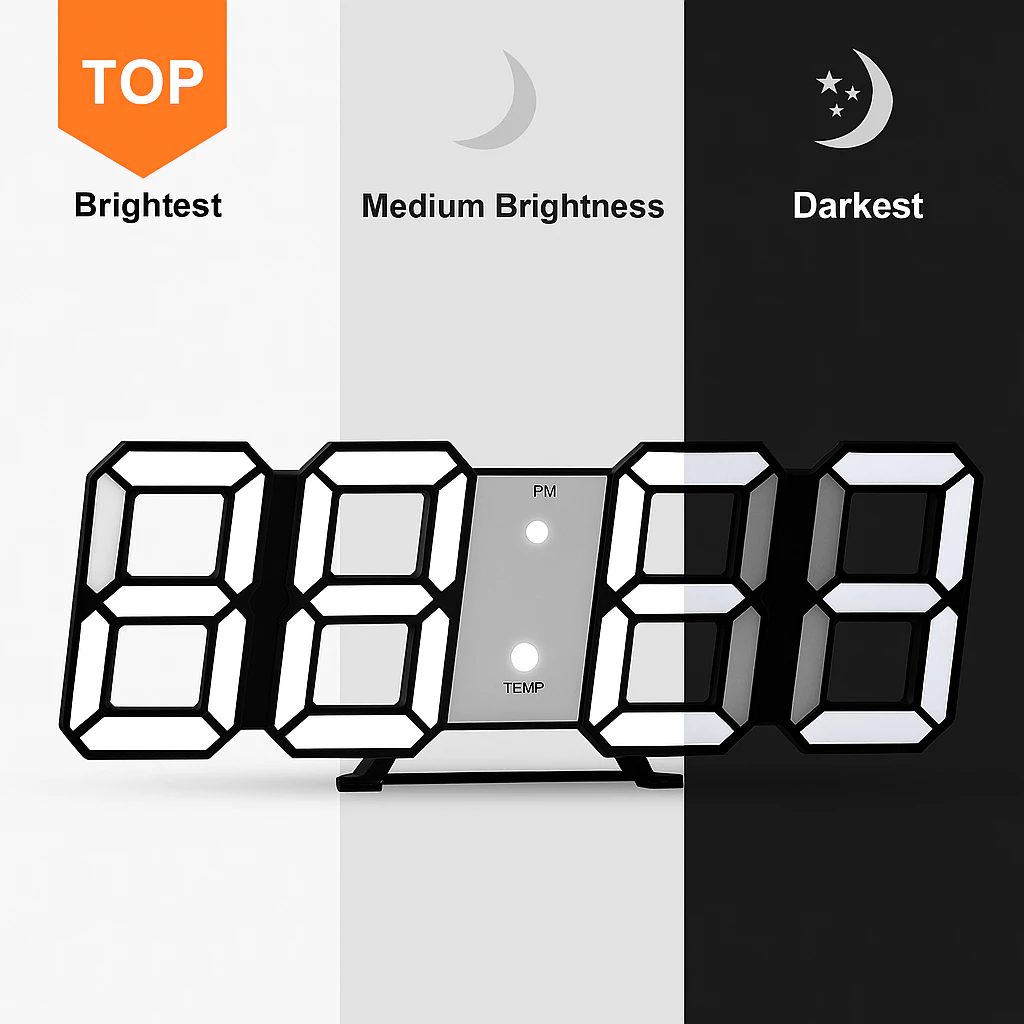 4in1 Jam LED Kamar Tidur Dinding Meja Kerja Kantor Dekorasi 3D 3 LED Alarm Clock Digital Modern Minimalis Cek Time Date Tanggal Hari Bulan Temperatur Thermometer Celcius Snooze 12 / 24 jam Auto Adjust Brightness Dimming Kecerahan Cahaya JT-2022 Putih