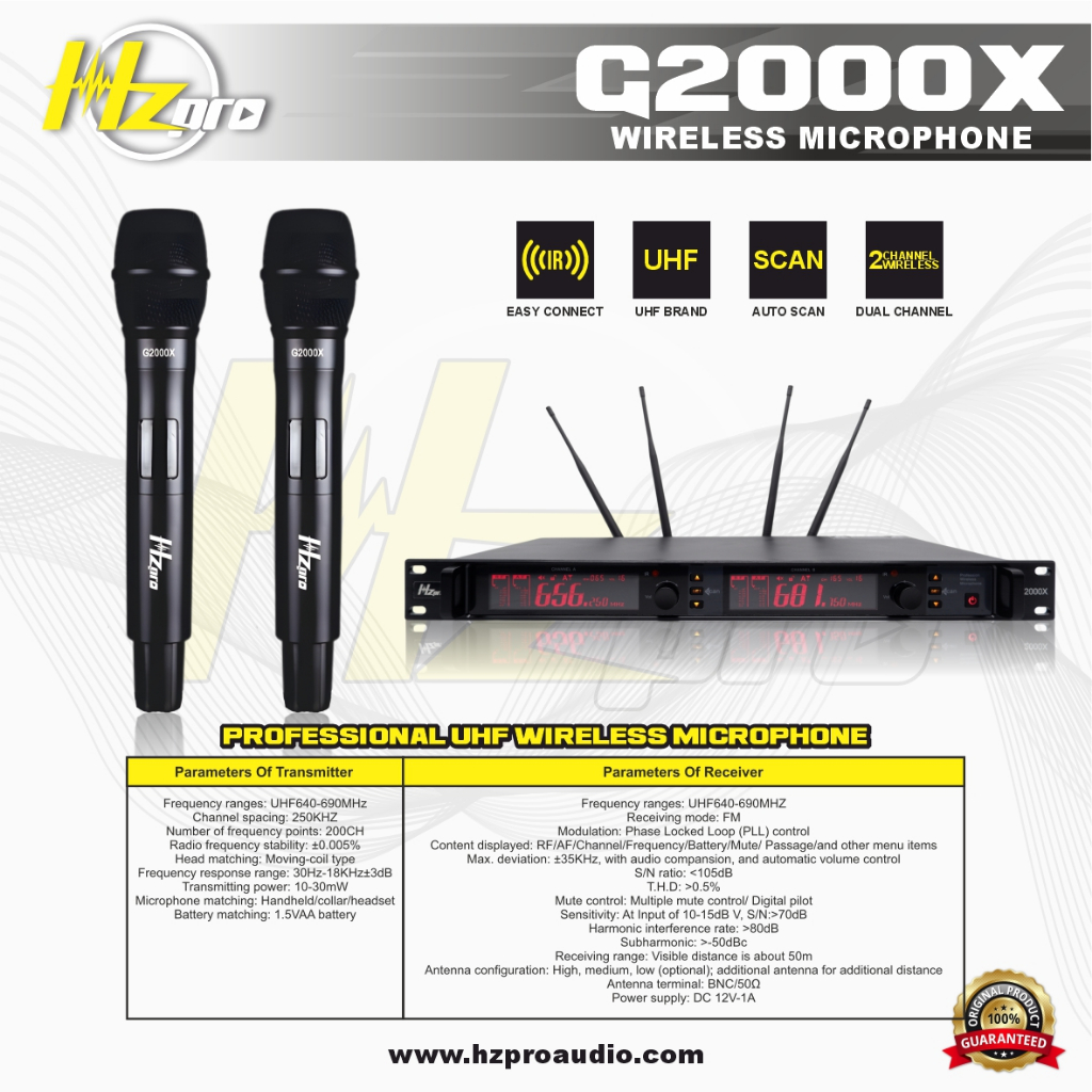 MIC WIRELESS HZ PRO G2000X ORIGINAL - 2 HANDLE MIC 4 ANTENA