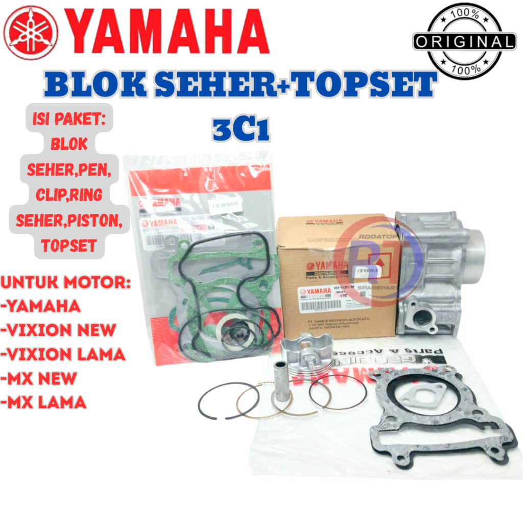 3C1 BLOK SEHER KOMPLIT+TOPSET ORIGINAL YAMAHA KUALITAS ASLI 100% UNTUK MOTOR VIXION NEW MX OLD ORI .
